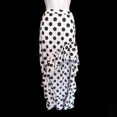 Super Cute Polka Dot Skirt In An Asymmetrical Hi-Low Cut With Ruffled Hem. Pull On Style, No Fasteners; Stretchy Elastic At The Back Of The Waistband. Lightweight, Crepy Material. Polka Dot Flowy Skirt With Ruffles, Flowy Polka Dot Skirt With Ruffles, Polka Dot Ruffled Flowy Skirt, Polka Dot Ruffled Skirt For Summer, Polka Dot Tiered Skirt With Ruffles, Chic Polka Dot Ruffled Skirt, Fitted Long Skirt In Polka Dot, Fitted Polka Dot Long Skirt, Chic Polka Dot Long Skirt