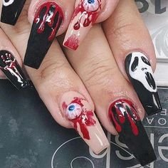 Halloween Armored Ghost Face Ghost Blood Drop – Tiny Angels Shopping Gift Store Black And White Clown, Blood Drop, Halloween Fest, Halloween Press On Nails, Long Press On Nails, Nail Art At Home, People Women, Drop Design, Gothic Halloween