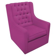 a purple chair sitting on top of a white floor