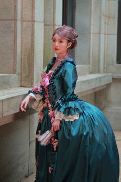 Madame Pombadour Green Dress Marie Antoinette, Rococo Style Baroque Victorian Dress Dress Paris Wedding Shoes - Etsy Marie Antoinette Dresses, Waltz Dress, Antoinette Dress, Dress Paris, Mardi Gras Costumes, Style Baroque, Paris Wedding, Rococo Style, Carnival Costumes