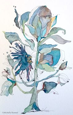 a watercolor painting of a blue flower