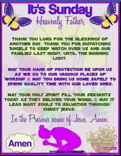 a poem written in purple and white with the words it's sunday heavenly father