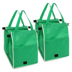 Say goodbye to flimsy plastic bags that tear under pressure! These eco-friendly reusable grocery bags are designed to expand and hold up to 40 lbs of groceries, making your shopping trips effortless. Each bag conveniently clips onto the side of your shopping cart, allowing for quick and easy access as you add items. Featuring a secure Velcro closure and an outer pocket perfect for holding wallets, coupons, and recipes, these bags are both functional and stylish. When not in use, they fold flat f Futuristic Accessories, Plastic Shopping Bags, Grocery Shopping Bags, Insulated Bag, Trolley Bags, Multipurpose Bag, Bag Clips, Gifts For Your Mom, Cooler Bag