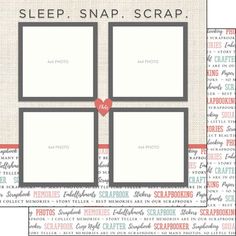 the sleep snap scrapping page is shown with four squares and one heart on it