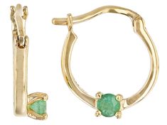 .10ctw Round Green Sakota Emerald Solitaire, 10k Yellow Gold Child's Hoop Earrings. Measure approximately .36"L x .12"W. Saddle backs. May Birthstone Huggie Earrings, Anniversary Huggie Earrings With May Birthstone, Anniversary Gift May Birthstone Round Huggie Earrings, Hoop Jewelry With May Birthstone, Hypoallergenic Round Hoop Earrings For May Birthstone, Yellow Gold Hoop Earrings With Birthstone, Saddle, Gold Bracelet, Emerald