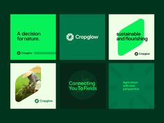 four green business cards with the words,'we are responsible for nature and flourishinging '