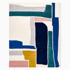 an abstract rug with various colors and shapes