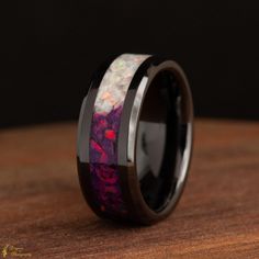 These rings are hand-made to order!! Add a unique touch to your style with this stunning handcrafted Asexual Pride Opal ring. This ring features your choice of ring material with a vibrant opal inlay in the colours of the Ace Pride flag. Carefully crafted using lab-grown opals for a truly unique look. To add an extra touch of flair, I use UV glow pigment powder that adds a subtle yet eye-catching glow to the design. Choose from 6 ring materials; Black Zirconium, White Zirconium, Stainless Steel, Ace Pride Flag, Ace Pride, Personalized Wedding Rings, Asexual Pride, Pigment Powder, Wolfram, Gift For Husband, Perfect Gift For Him, Gemstone Jewellery