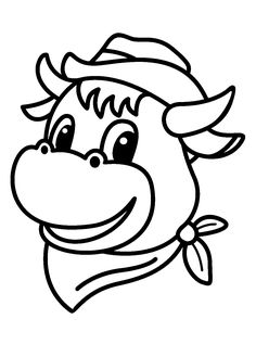 a cartoon cow with a hat and scarf on it's head, outlined in black and