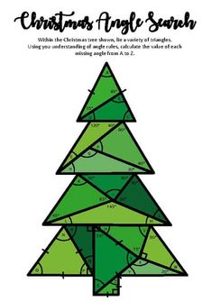 a christmas tree is shown in the shape of a triangle with numbers and angles on it