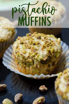 a muffin with pistachio and nuts in it