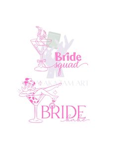 the bride and groom logos are in pink