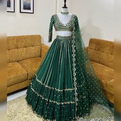 "Black Pure Cotton Lehenga Choli For women With Mirror Work Blouse, Wedding Partywear New Festival Wear, wedding wear 🌷LEHENGA CHOLI🌷 Green Colour Embroidered Attractive Party Wear Lehenga choli has a Regular-fit and is Made From High-Grade Fabrics And Yarn. 💃 Lehenga Fabric :-Fox Georgette and 5mm with 9mm Sequence Embroidery Work . 💃 Dupatta Fabric :- Net Butterfly with Fancy Border readymade Less Work (dupatta size 2.40 meter) 💃 Blouse Fabric :- Fox Georgette And 5mm with 9mm sequence Work  With *Fully Sleeves *  💃 Lehenga Inner :- Micro Silk 💃 Colour :- Green  💃 Blouse Work :- 5mm with 9mm Sequence Work  , Multi Needle Work, Coding Work, Embroidery Work, Zari Work.  💃 Lehenga Work :- Multi Needle Work, 5mm and 9mm Sequence Work, Coding work, Embroidery Work, Zari Work. Less  ? Lehenga Choli For Women, Choli For Women, Indian Lehenga Choli, Party Wear Lehenga Choli, Lengha Choli, Green Lehenga, Lehenga Style, Indian Wedding Wear