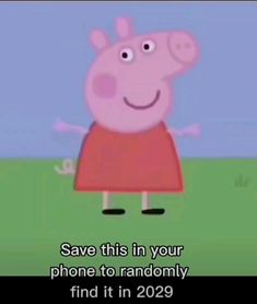 peppa pig with the caption save this in your phone to randomly find it in 2059