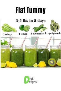 an ad for a green smoothie with pictures of different ingredients in mason jars, including kiwis and cucumbers