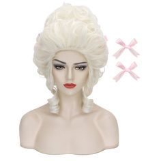 PRICES MAY VARY. 【Package Include】- 1x blonde rococo/baroque wig + 2x pink ribbon + 1x wig cap. 【Material】 - Synthetic fibers. Can be re-style or cut within 350°F. 【Easy to Wear & Care】- You can use fingers and spray to make fluffy curl texture in mins. 【Occasion】- Perfect for Bridgerton Costume, drag queen costume, Elizabeth, Victorian style costume wig, rococo, baroque wig, Halloween or themed parties, etc. 【Adjustable】- The adjustment range of head circumference is 19.6''-23.6‘’, suitable for Curly Anime, Rococo Costume, Marie Antoinette Wig, 18th Century Wigs, Fluffy Curls, Drag Queen Costumes, Halloween Party Dress, Diy Wig, Red To Blonde