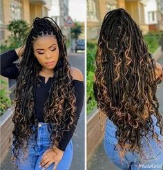 Bohemian Braids Brown And Black, Black Boho Braids With Blonde Highlights, Brown Bohemian Box Braids, Box Braids Goddess, Brown And Black Boho Braids, Crochet Goddess Box Braids, Knotless Goddess Braids, 1b/27 Boho Knotless Braids, Bohemian Goddess Braids