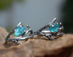 Rough Stone Ring, Nature Inspired Engagement Ring, Branch Ring, Sterling Silver Jewelry Rings, Heart Necklace Diamond, Resin Ring, Blue Apatite, Lost Wax, 14k White Gold Ring