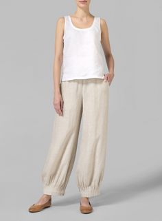 Linen Pleated Cuff Ankle Length Pants Miss Me Outfits, Vivid Linen, Linen Harem Pants, Ankle Flats, Ankle Length Pants, Linen Clothes, Natural Linen, Piece Of Clothing, Plus Clothing