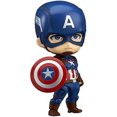 captain america bobble head figure is shown in this image, it looks like he's holding a shield