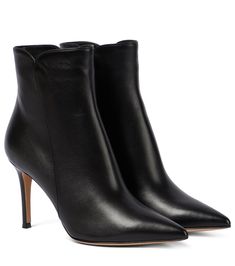 Stride in high style with Gianvito Rossi’s Levy ankle boots. They’re made in Italy from smooth lambskin and set atop 85mm stiletto heels, while curved sides and logo-engraved inner zips testify the label's keen eye for detail. Ankle Boots With Leggings, Celine Boots, Burberry Trenchcoat, Saint Laurent Boots, Black Knee Boots, Boots Outfit Ankle, Stylish Leggings, Black Knees, Suede Ankle Boots