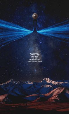 the movie poster for star trek, with an image of mountains and stars in the sky