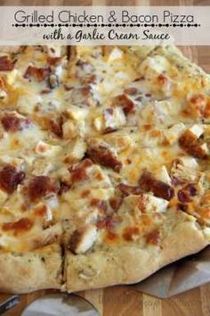 grilled chicken and bacon pizza with garlic cream sauce