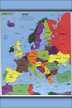 a map of europe with all the countries and their major cities on it's borders