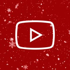 a red background with snowflakes and a white play button on it's left side