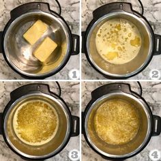 four pictures showing how to make butter cubes in an instant pressure cooker pot