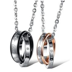 EU Style Promise Necklace. Ready to get engaged? Show your commitment to your partner with matching promise necklaces.  Black for Him and Rose Gold for Her. Personalized Promise Rings, Matching Necklaces For Couples, Cross Rings, Promise Jewelry, Promise Necklace, Mens Valentines Gifts, Couple Necklace, Black Gold Jewelry, Couple Necklaces