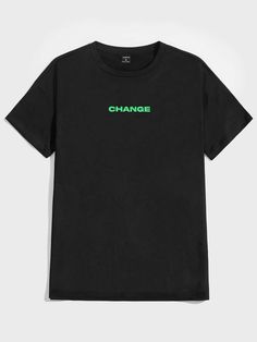 Elevate your street style with our Men's "Change" Letter Graphic Tshirt. Featuring a bold letter design, this shirt is perfect for making a statement. Made with quality materials, it offers both comfort and style. Upgrade your wardrobe and embrace change with this must-have piece. Color : Green Style : Casual Pattern Type : Letter, Marble Neckline : Round Neck Sleeve Length : Short Sleeve Sleeve Type : Drop Shoulder Length : Regular Fit Type : Loose Fabric : Medium Stretch Material : Knitted Fab Black T-shirt With Lettering For Streetwear, Black Casual T-shirt With Lettering, Letter Design, Embrace Change, Fabric Medium, Green Fashion, Lettering Design, Fashion Online Shop, Types Of Sleeves