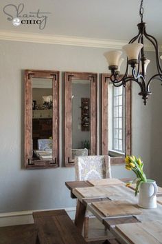 the dining room table is made out of wood