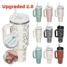 the coffee cup is decorated with leopard print and has two straws in each cup