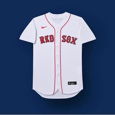 the boston red sox jersey is displayed on a blue background