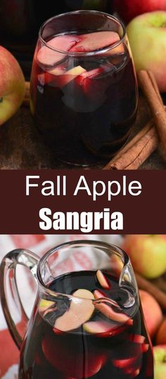 fall apple sangria with apples and cinnamon in the background