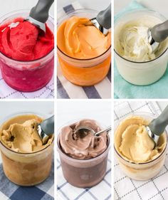 four different types of ice cream in bowls