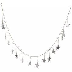 a star garland with silver stars hanging from it's side on a white background