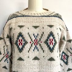 Awesome vintage Pullover sweater! They just don't make them like this anymore. *Vintage circa 1980's  * Traditional pattern * knitted lambs wool. Condition: Excellent vintage condition with no visible moth holes, large stains, pills or missing parts.  fits like:Med/L bust: 40" waist: 38" hips:40" sleeve: 21"  shoulder to waist: 23" ❉ All measurements are taken in inches. Please ensure fit before purchasing.  Please review our store policies before purchase. brand/maker: Birch Co material: Wool Please review our store policies before purchase Ski Bunny, Ski Bunnies, Vintage Pullover, Vintage Pullovers, Ski Sweater, Wool Pullover, Traditional Pattern, Sweater Vintage, Pullover Sweater