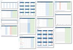 six calendars with different times on each page and numbers in blue, green, white and