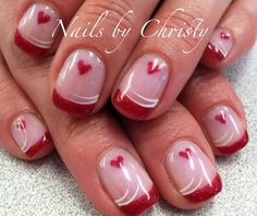 Red Heart Valentine French Shellac Nails Christy @ Mane Tamers Red Nail Designs, Super Nails, Tip Nails