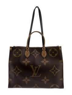 Louis Vuitton ToteBrown Coated CanvasLV Monogram, Monogram Giant Pattern & Monogram ReverseBrass HardwareLeather TrimRolled Handles & Dual Shoulder StrapsLeather Trim EmbellishmentCanvas Lining & Three Interior PocketsClasp Closure at TopIncludes Dust Bag Lv Monogram, Tote Handbags, Print Patterns, Dust Bag, Women Handbags, Handles, Louis Vuitton, Monogram, Trim