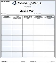 an action plan is shown in the form of a blank sheet, with two lines on each