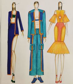 three paper dolls wearing clothes designed to look like people