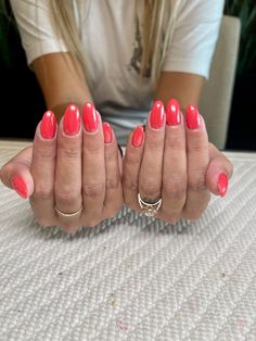 Round Pink Nails Acrylics, Pink Acrylic Nails Rounded Square, Hot Pink Nails Round Shape, Rounded Square Pink Nails, Short Round Hot Pink Nails, Rounded Square Nails, Luminary Nails, Round Square Nails