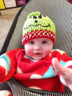 Get in the Christmas spirit with this unique grinch hat! Each one is unique because they are handmade.                                                                                            Machine wash and Dry 100 Acrylice size newborn to age 1 Crocheted Grinch, Grinch Hat, Crochet Christmas Hats, Crochet Hat, Christmas Crochet, Christmas Baby, Christmas Spirit, The Christmas, Grinch