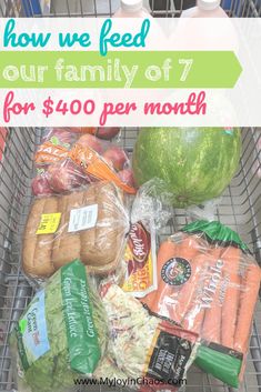 a shopping cart filled with groceries and vegetables for $ 40 per month, including watermelon