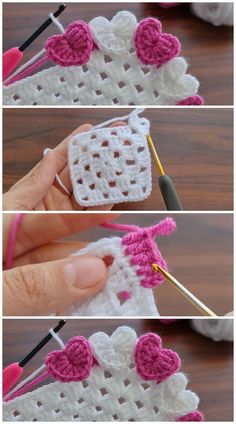 the crochet heart is being worked on