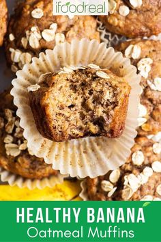 healthy banana oatmeal muffins with text overlay