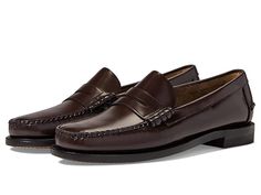 Classic Boat Shoes With Vibram Sole And Round Toe, Classic Boat Shoes With Vibram Sole, Penny Loafers, Mens Casual Outfits, Moccasins, Low Heels, Loafers Men, Dark Brown, Water Resistant